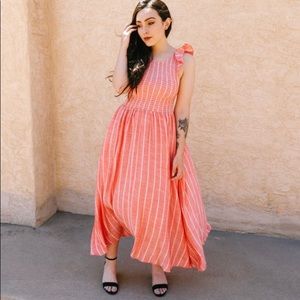 Free People Chambray Butterflies Midi Dress Coral